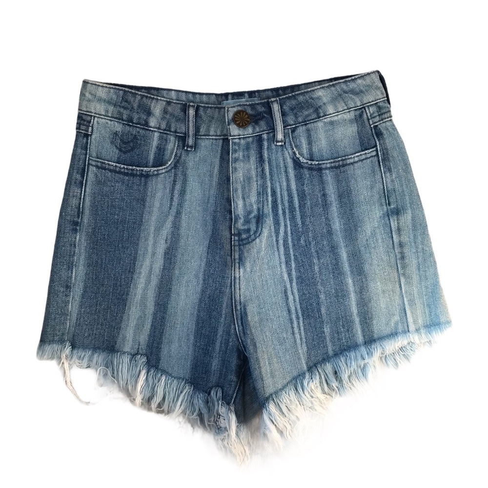 Show Me Your MuMu Toledo Tear Drop Shorts Two Tone Striped Denim Shorts 26 NWT
